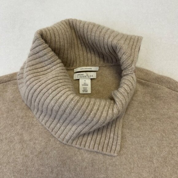 Nordstrom Womens 100% Cashmere Turtleneck Sweater Size S Beige Minimalist - Picture 7 of 13
